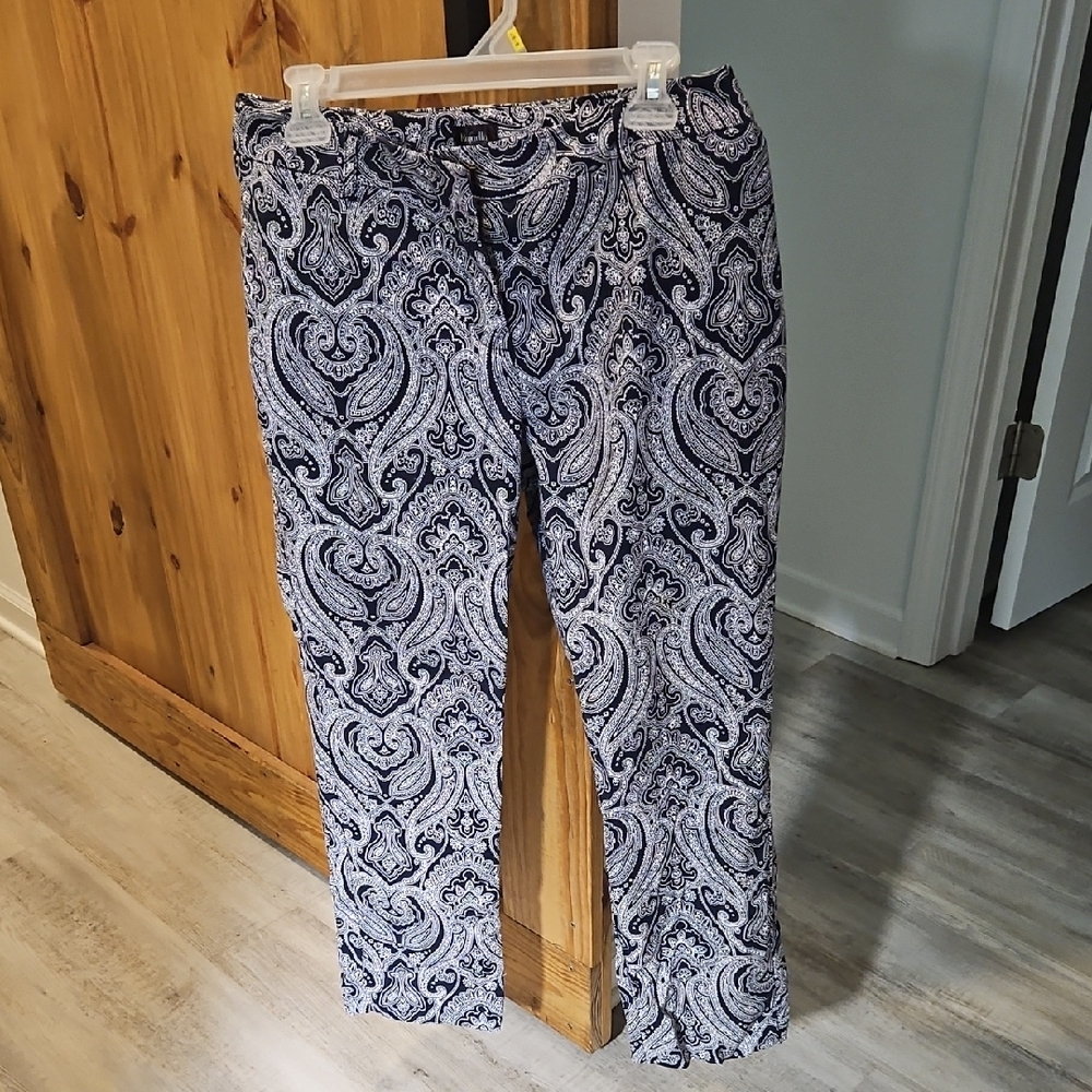 Rafaella Womens Navy and White Paisley Dress Pants